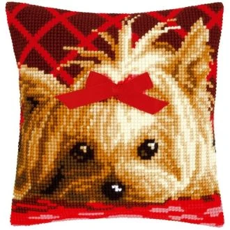 Yorkshire hondje kruissteek borduurpakket kussen 40x40cm van VERVACO PN-0146989