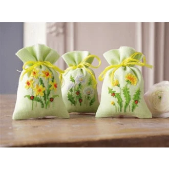 Borduurpakket set van 3 zakjes Paardenbloemen 100% katoen van VERVACO PN-0157726