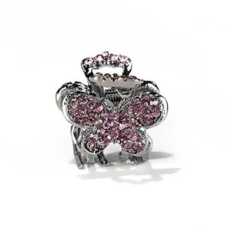 Vlinder metalen haarklem met roze strass steentjes