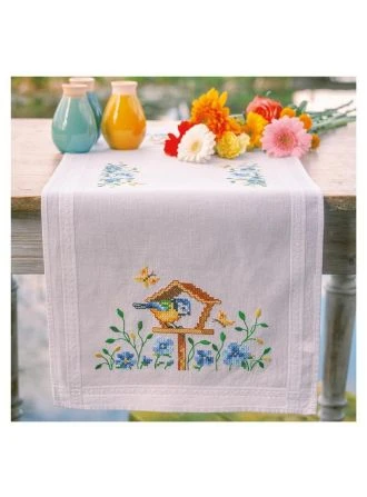 Vogelhuisjes tafelloper borduurpakket VERVACO PN-0148131
