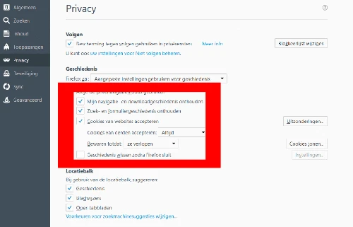 Firefox cookie instellingen Firefox cookie instellingen
