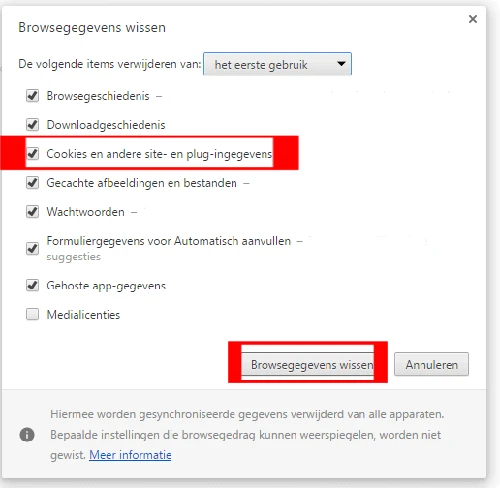 Chrome browsegegevens wissen knop Chrome browsegegevens wissen knop